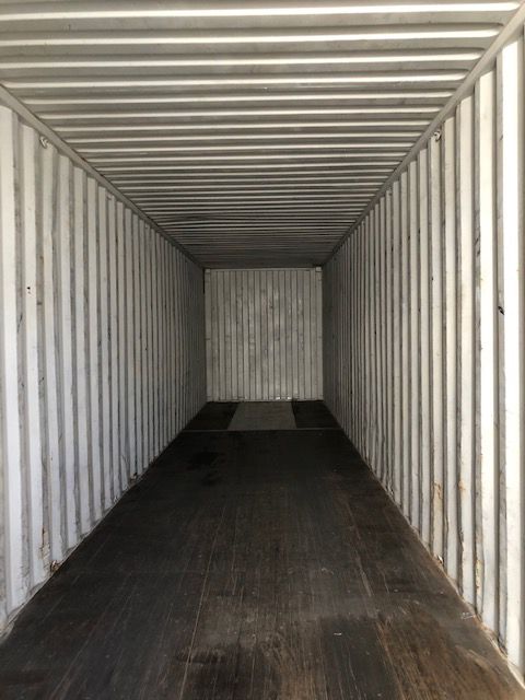 Looking down the interior of a 40 foot high cube container